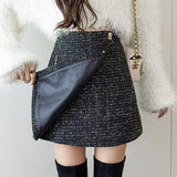 High Waist Mini Skirts Women Korean Style All-match Vintage Woolen Ladies Elegant A-line Short Skirt