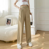 Women High Waist Casual Pants Fashion Office Style Solid Color Ladies Straight Elegant Trousers