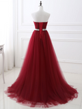 Burgundy Ball Gown Floor Length Tutu Pearls Beaded Fantastic Formal Dress Sweetheart Neck A-line Robe