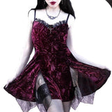 2022 Sexy Gothic Vintage Velvet Grunge Mini Dresses Women Punk Lace Trim Summer A-Line Dress Y2K Harajuku Elegant Sling Dress