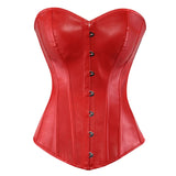 Women Gothic Sexy Faux Leather Overbust Corset Bustier Hot Lingerie Top Plus Size Waist Cincher Body Shaper Corsets Black/Red