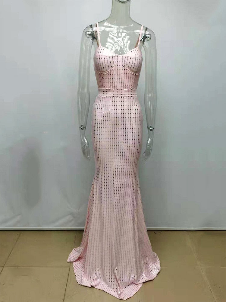 Gilding Floor-length Sexy Evening Dress Sleveless Gown Spaghetti Strap Mermaid Party Dress Backless Elegant Formal Dress New
