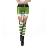 Christmas Belt Festival Women 3D Stripe Sexy High Waist Skinny Legging