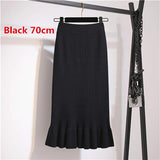 Elastic Women Pencil Warm Office Wear Elegant Knitted Straight Mid-Long Bodycon Skirt