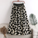 New Women Summer A-Line High Waist Heart Print Pleated Skirt Spring Clothes