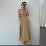 Autumn Women Elegant Pleated Shirt Dresses Full Sleeve Slim Double Breasted Sashes Dress Chic Female Office Lady Maxi Vestidos