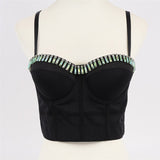 Breathable Woven Fabric Sexy Beading Diamond Top Push Up Bustier Party Corset Camis Crop Top To Wear Out