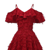 Short Party V Neck Ruffle Spaghetti Strap Tassel Fringe Swing Runway Fashion Formal Dress