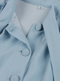 Red Solid Dresses for Women Bow Tie Neck Button Up Vintage Party Elegant Robes Short Sleeve Summer Pleated Dress