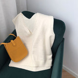 Autumn Women Casual Pullovers V-Neck Sleeveless Knit Chic Sweater Tops Vest Streetwear