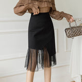 Office Lady Elegant Knee-length Patchwork Gauze All-match High Waist Women Mermaid Skirt