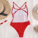 Sexy Red Backless High Leg Cut Women Swimwear One Piece Swimsuit Ribbed Padded Bather Bathing Suit