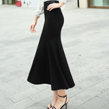 Women Vintage Mermaid Long Office Lady Ankle-Length Bodycon Slim Fit Fishtail Black Skirts