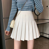 Women High Waist Pleated Skirt Korean Sweet Style Solid Color Ladies A-line Casual Mini Skirts