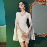 Women White Dress Long Sleeve Dress Party Sexy Sequin Prom Dress