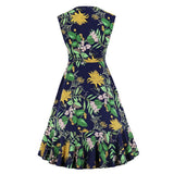 2021 Botanical Print Vintage High Waist Elegant Ruffle Hem Runway Dresses Women V Neck Single Breasted Sleeveless Summer Dress