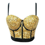 Sexy Bright Beading Sequins Nightclub Push Up Bralette Bra Cropped To Wear Out Corset Camis Crop Top