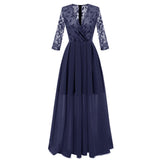 Formal Women Sleeve V Neck Lace Chiffon Runway Beach Maxi Long Wedding Party Dress