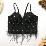 Summer Sexy Crop Top Nightclub Tassels Rhinestone Shine Women Top With Cups Push Up Bralette Female Corset Camis Clothes