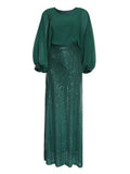 O-Neck Chiffon Evening Dress Long-sleeve Party Gown Sequin Women Formal Occasion Dress
