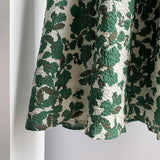 Summer Women Vintage A-Line Mini Casual Floral Print Green Puff Sleeve V-Neck Dress