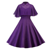 Chiffon Cape Vintage Gothic Flare Dress Women 50s 60s 2pcs Turn Down Collar Elegant Party Wear Summer A Line Midi Swing Dresses