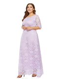 Plus Size 6xl O-neck Lace Evening Dress Hollowed out Prom Gown Have Pockets Formal Dress