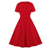 1950S Vintage Notched Red Elegant Midi Rockabilly Summer Pocket Side High Waist Cotton Pinup Dress