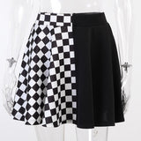 Checkered Women Gothic Skirt Patchwork Plaid Skater Red Spring Autumn Girl Hip Hop Female Punk Goth Mini Skirts Clubwear