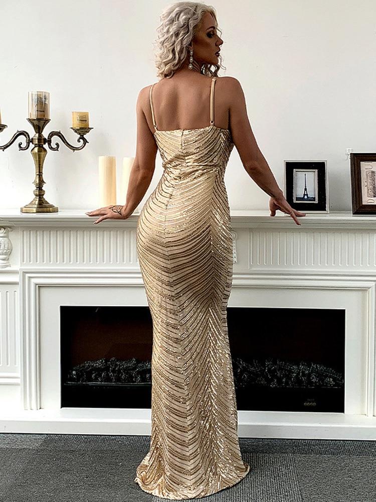 Spaghetti Strap Evening Dress Gold Sequins Floor Length Formal Women Gowns Backless Elegant Mermaid Robe De Soriee Party Dress