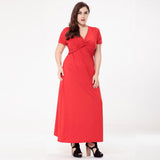 Black Formal 4XL Plus Size Women Short Sleeve High Waist V Neck Long Maxi Evening Party Dresses