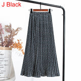 High Waist Floral Print Mid Calf Long Pleated Women Summer Vintage Elegant Chiffon Midi Skirt