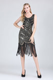 1920s Great Gatsby Flapper Dress V Neck Sleeveless Embellished Sequin Beaded Fringe Dress Vestidos