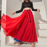 Dance Chiffon Long Women Elegant Casual High Waist Boho Beach Maxi Skirts Wear On Both Sides