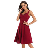 Vintage 50S Style Burgundy Solid High Waist Tank Elegant Summer Fit and Flare Midi Swing Dress