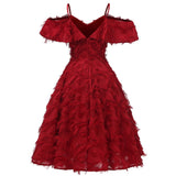 Short Party V Neck Ruffle Spaghetti Strap Tassel Fringe Swing Runway Fashion Formal Dress