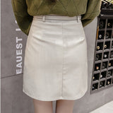 Women A-line Mini Skirts Fashion Korean Style Vintage PU Leather All-match Ladies High Waist Short Skirt