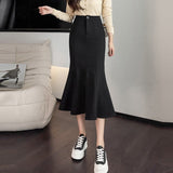 Women High Waist Mermaid Spring Korean Style All-match Black Slim Ladies Elegant Long Skirt