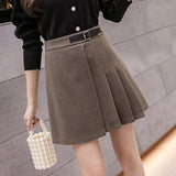 Women High Waist Pleated Skirts Spring Fashion Korean Style All-match Ladies Elegant A-line Short Skirt