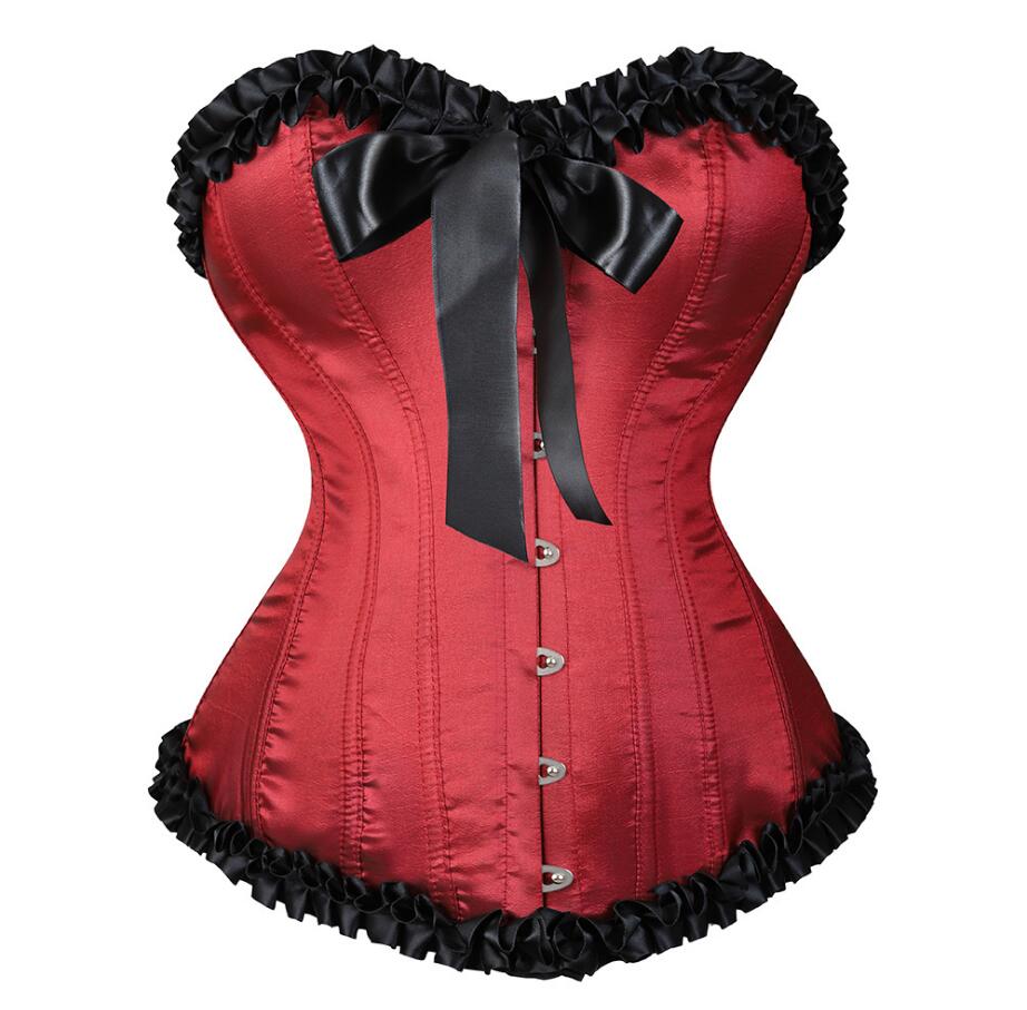 Overbust Corset Plus Size Satin Lace Up Sexy Corselet Corsets and Bustiers Tops Waist Cincher Corselet Gothic Lingerie Women