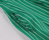 1950s Green Striped Short Sleeve Midi Swing Pockets Elegant Robe PIn Up Retro Vintage Dress