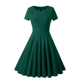 Elegant Office Women Big Swing Party Dress Solid Green Red Cotton Sundress Summer Retro Vintage Pinup 50s 60s Rockabilly Dresses