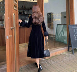 Black Velvet Dress Women 2021 Winter Vintage Lace Midi Dress Evening Party One Piece Dress Korean Fashion Slim Bandage Clothing