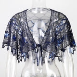 1920s Shawl Wraps See-through Mesh Sequin Beaded Evening Cape Bridal Sheer Bolero Flapper Party Cover Up