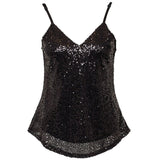 Sexy Sequined Cropped Top Camis Women Elegant Party Summer Deep V-Neck Solid Tanks
