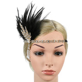 1920s Flapper Headband Feather Headpiece Roaring 20s Great Gatsby Inspired Leaf Medallion Pearl Women Hair Accessories