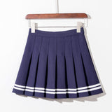 Black Half-Length Summer New Striped Ruffle High Waist A-Line Pleated Skirt With Shorts