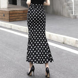 Vintage Polka Dot Trumpet Chiffon Long Summer Women Korean Streetwear Ladies High Waist Skirt