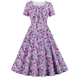 2021 Bohemian Beach Floral Women Casual Party Dress With Bow Short Sleeve 50s 60s Big Swing Rocakbilly Pin Up Vintage Sundress