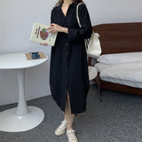 Button Up Casual Shirt Dress Spring Autumn Lapel Collar Long Sleeve Oversized Midi Dress